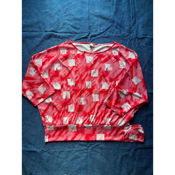 1970's Shirley of Atlanta Red Geometric Blouse - Picture 1 of 5